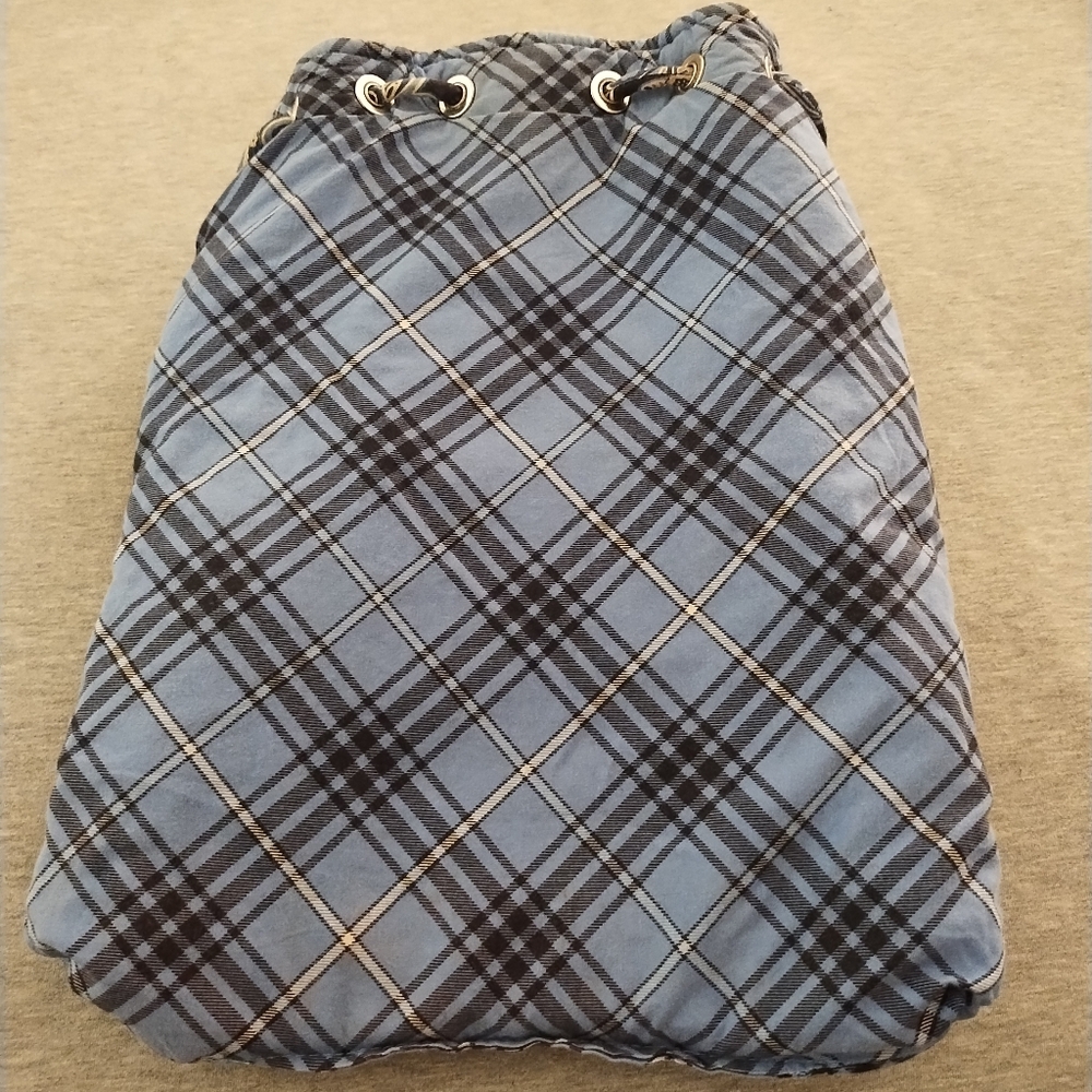 Vera Bradley Drawstring Backpack Blue Floral and Plaid Pattern - Picture 10 of 16